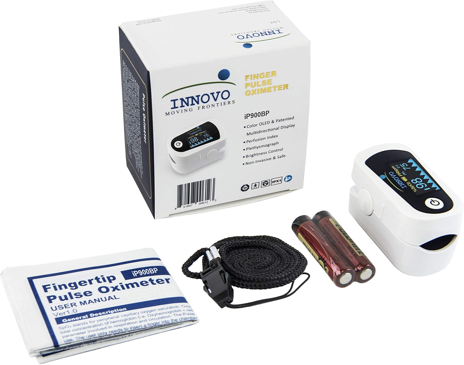 Innovo Premium iP900BP Fingertip Pulse Oximeter Blood Oxygen Monitor with Plethysmograph and Perfusion Index: Health & Personal Care