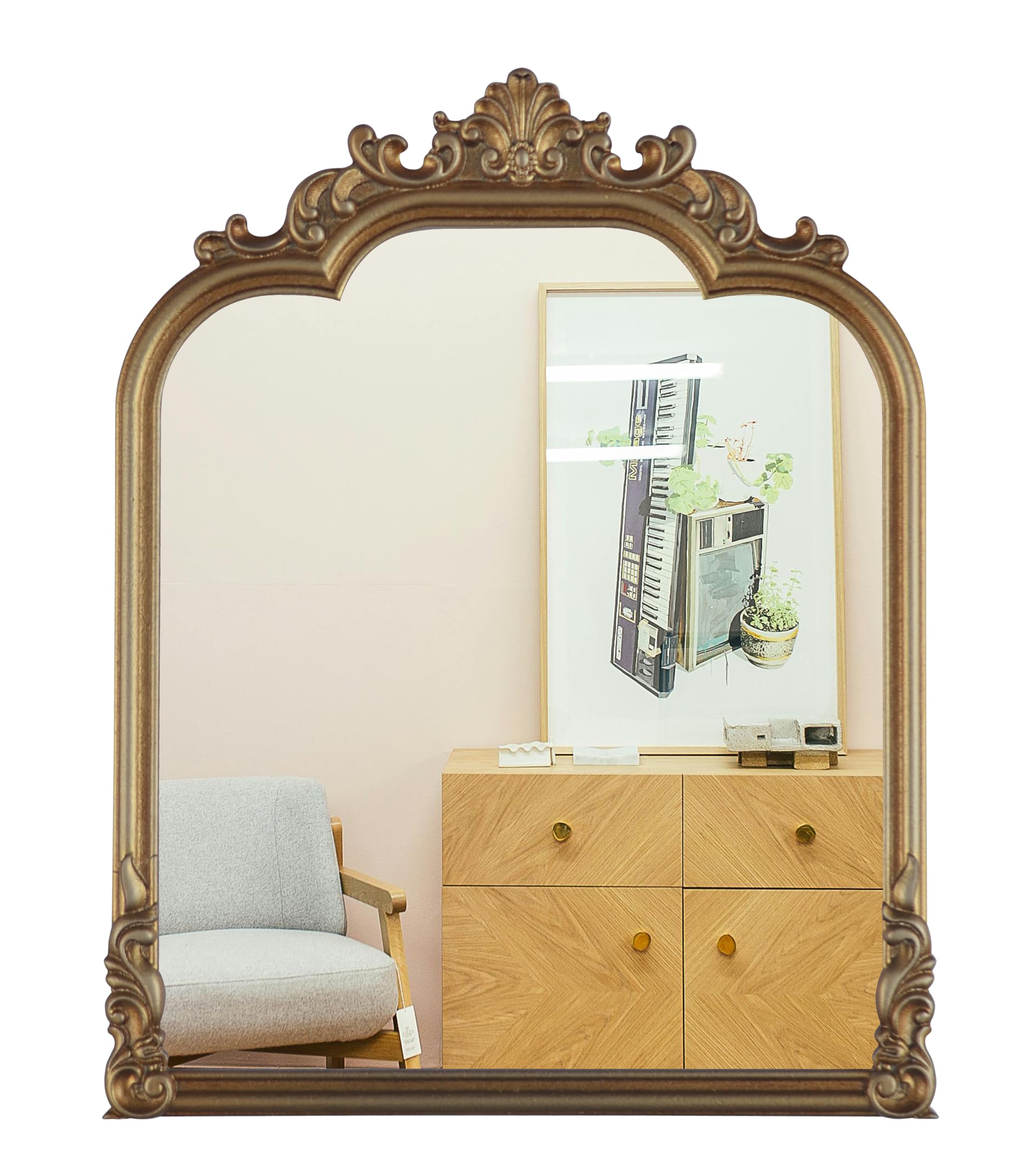 Photo 1 of JWZSKZYZ 19.8"x15.7"Antique Gold Arched, Antique Baroque Wall Mirror Decoration, Hanging Wall Mirror Fireplace,Entrance,Living Room,Bedroom,Kitchen,Farmhouse,Bathroom Home Decor(Gold)