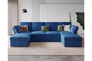 Amerlife Sectional Sofa, Convertible Sofa- Modular Sectional Sofa, 6 Seats U Shaped sectional with Ottomans, Reversible Sofa Couch for Living Room, Blue Linen