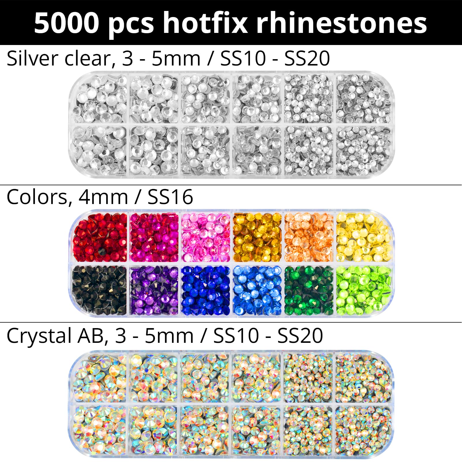 Worthofbest Hotfix Rhinestone Setter, Hot Fix Applicator Tool Bedazzler Kit with rhinestones, Kit, Hot Fixed Wand for Clothes Clothing Fabric Crafts, 5000 Pcs, AB Crystal, Clear, 3 Gems Sizes, Tips