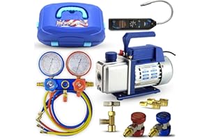 Hiatsu HVAC Tools Kit 4.5cfm Vacuum Pump Kit Mini Split 5Pa Rotary Vane Vacuum Pump 1/4HP Air Conditioner HVAC Air Tool R134a R410a with Oil Bottle 1/4" Male Inlet Port Air Conditioning Tools kit
