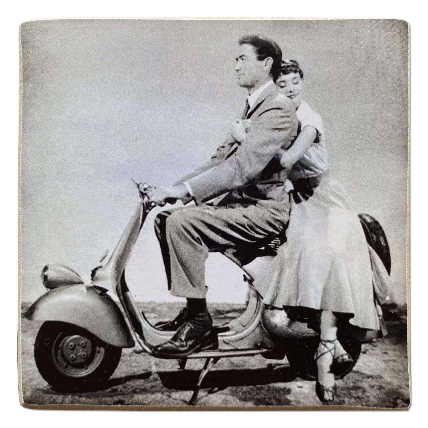 Kustom Art Fridge Magnet Series Famous Actors Gregory Peck and Audrey Hepburn Vintage Style Wood Print 8x8cm