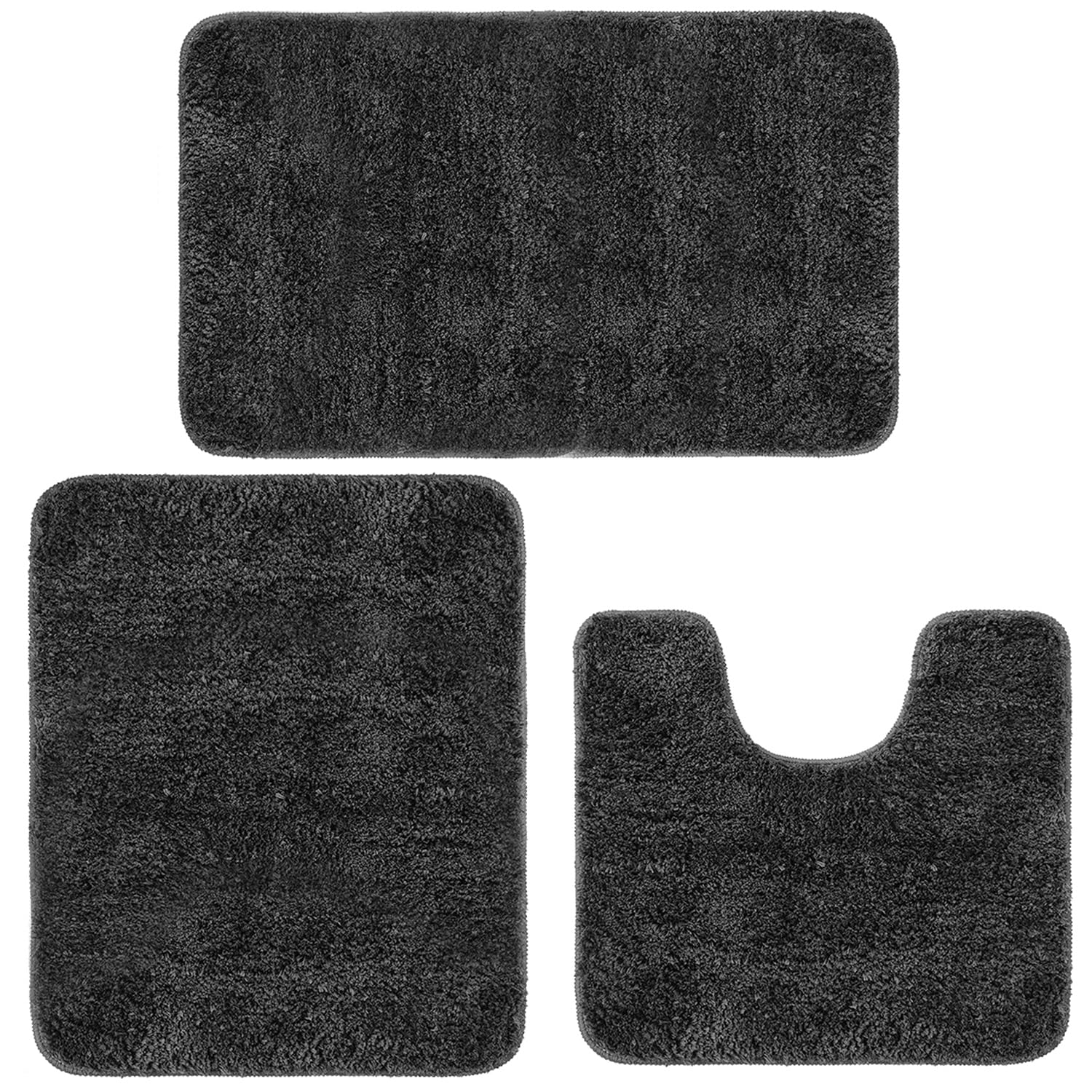 Achiiso Bathroom Mat,Non Slip Bath Mat Sets 3 Piece Washable, Super Absorbent Toilet Mat Set, Soft Microfiber Machine Shower Mat(Charcoal,U40x50cm +50x60cm+50x80cm)