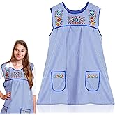 Coume Traditional Mexican Apron Beautiful Flower Embroidery Apron for Women with Pockets Mandiles Para Mujer Mexicanos Mandil