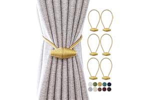 TECVINCI Magnetic Curtain Tiebacks with Upgrade Larger Magnet, 6 Pack 16 Inch Drapery Holdbacks for Indoor & Outdoor Curtain - Gold