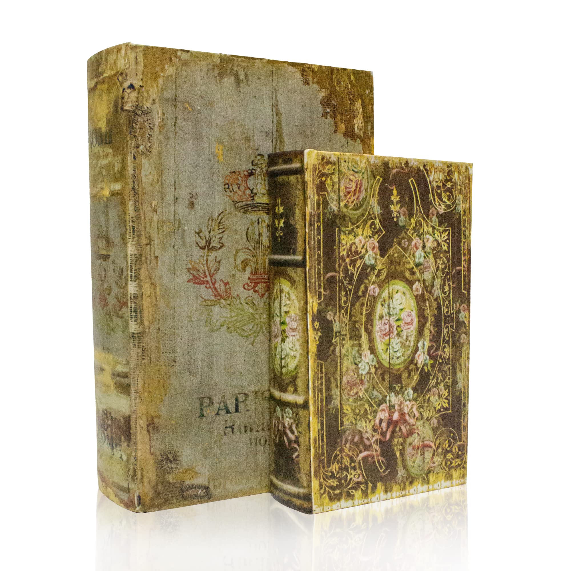 Photo 1 of DROFELY Decorative Book Box Set of 2, Trinket Keepsake Storage Boxes Shaped Storage Box Vintage Style Decorative Book Boxes Antique Books for Decoration Medal Pattern