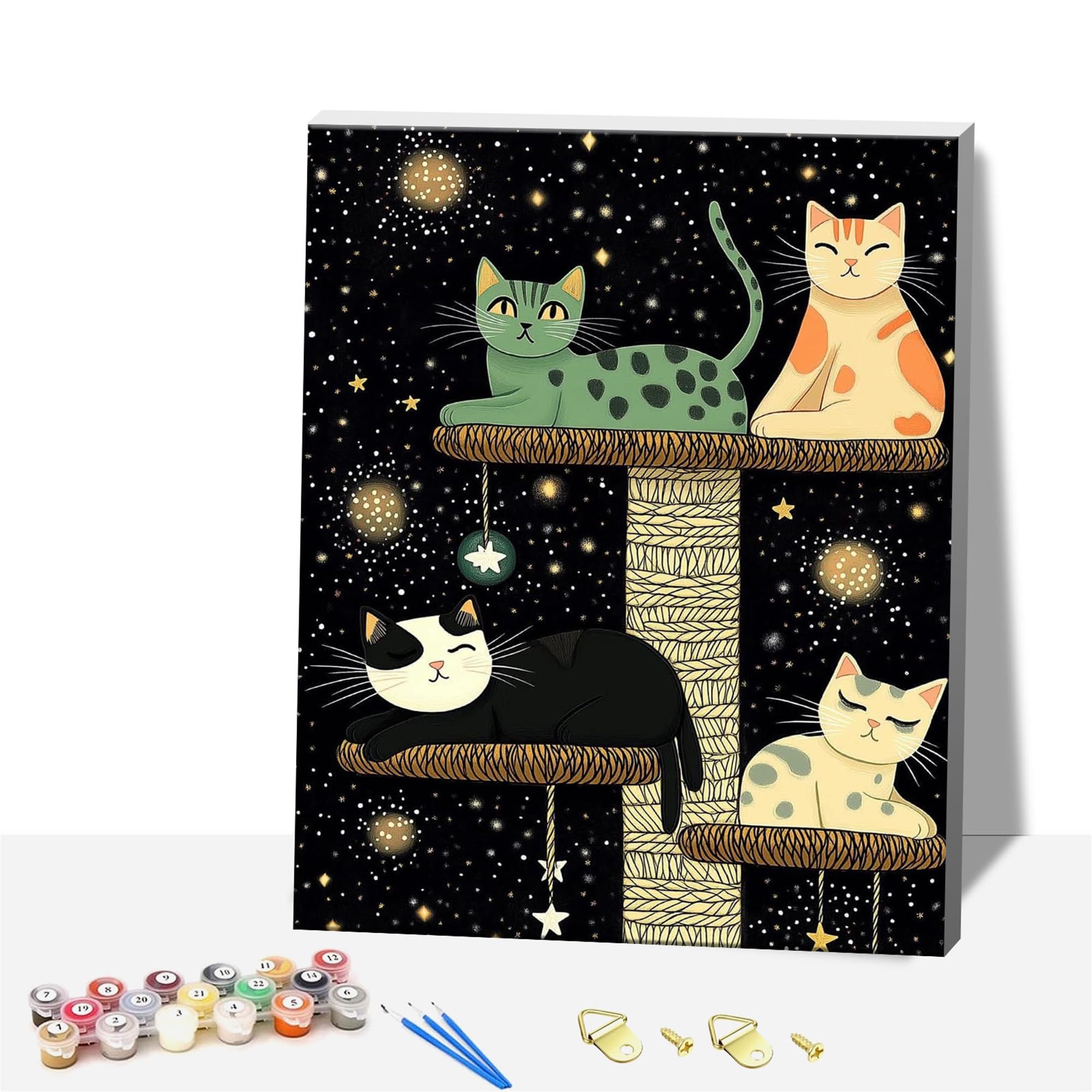 ZHOSOHO DIY Wooden Framed Paint by Numbers Kits for Adults,Painting Kit on Canvas, Color by Numbers Acrylic,Mini Adult Paint by Number for Home Wall Decor,Gifts (Four Cats)