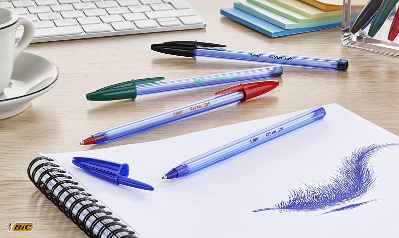 Cristal Soft Bolígrafos Bolitas Punta Media (1,2 mm) con tinta Easy Glide - Azul, Caja de cartón de 10