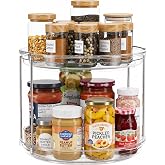 Oizeir 2 Tier Lazy Susan Organizer for Cabinet, Clear Acrylic Rotating Spice Rack Turntable for Kitchen, Pantry, Countertop,