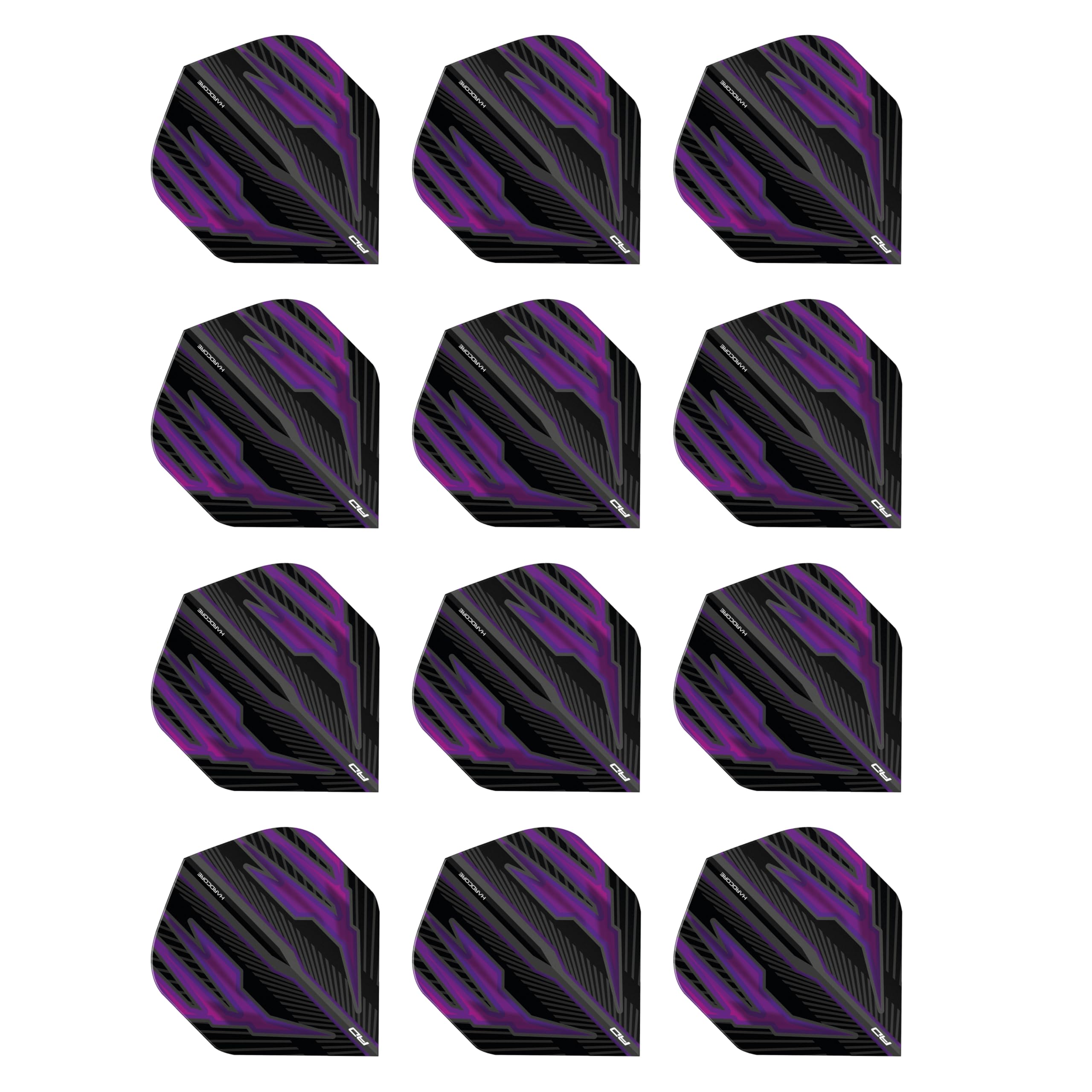 RED DRAGON Hardcore Radical Black & Purple Extra Thick Standard Dart Flights - 4 sets Per Pack (12 Dart Flights in total)