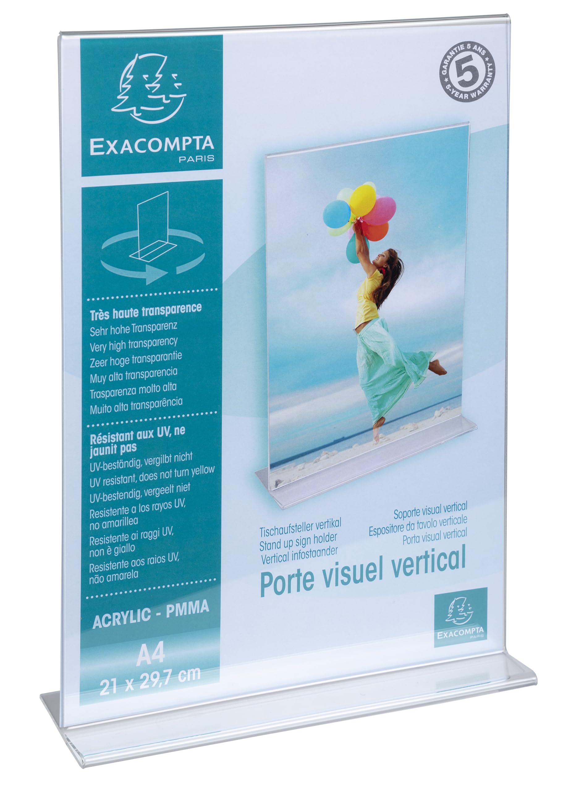 Exacompta - Ref 84158D - Freestanding Sign & Literature Holder - Suitable for Displaying A4 Documents, PMMA (Acrylic) Material, Rigid & UV Resistant - Transparent
