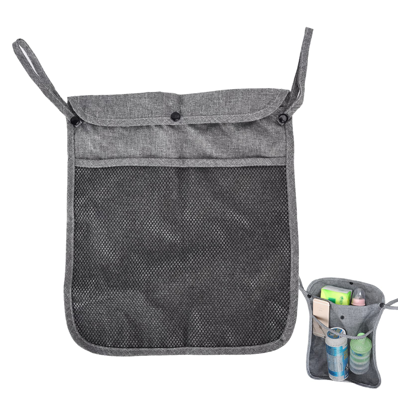 Pram Hanging Bag, Stroller Mesh Cargo Net Stroller Hanging Bag Breathable Grey Linen Multifunctional Quick Dry Out Shopping Bag (Grey)
