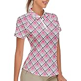 Women's Golf Shirt Short Sleeve Tennis Shirt Quarter Zip Golf Pullover Golf Polo Shirts Argyle Tops