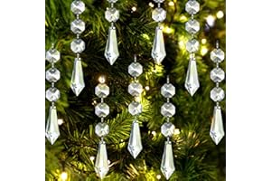 Jishi 30pk Crystal Ornaments for Christmas Tree Decorations, Acrylic Hanging Crystals for Centerpieces Home Decor, Clear Plastic Icicle Prism Drop Pendant w/Crystal Beads for Chandelier Party Supplies