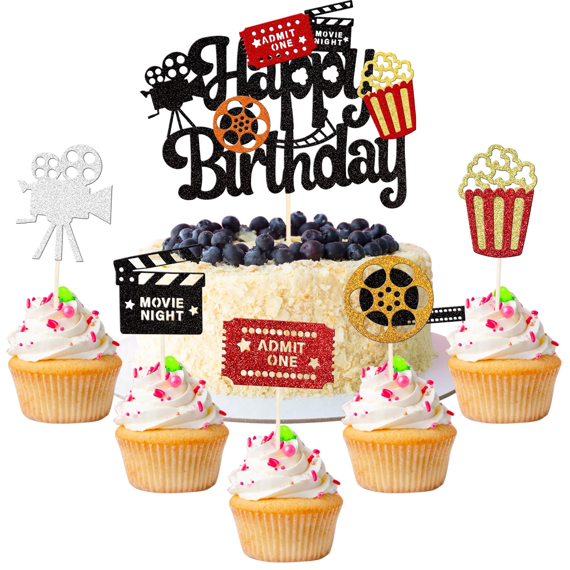 Mua 25 PCS Movie Cupcake Toppers with Movie Night Happy Birthday Cake ...