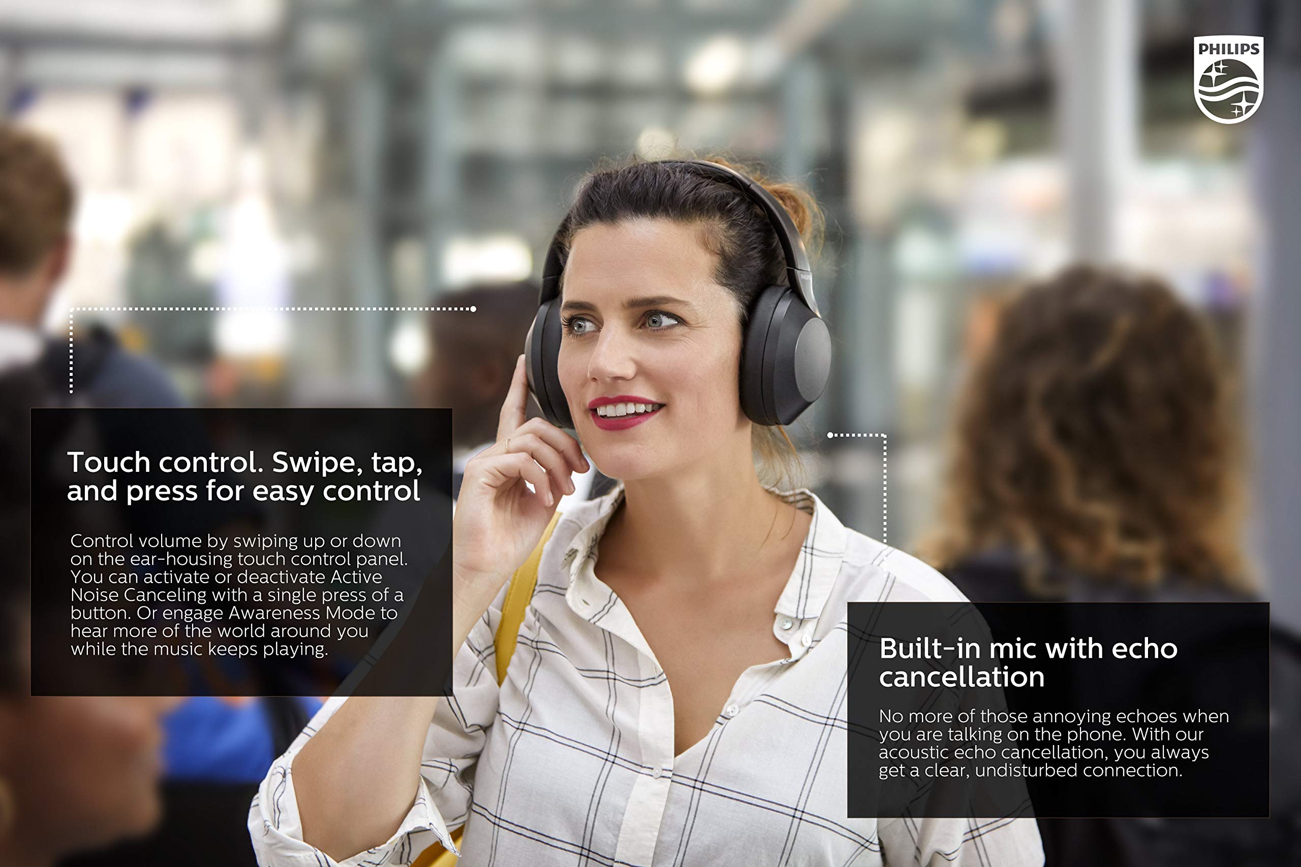 Philips PH805 Active Noise Canceling (ANC) Over Ear Wireless Bluetooth Performance Headphones w/Hi-Res Audio, Comfort Fit and 30 Hours of Playtime (TAPH805BK)