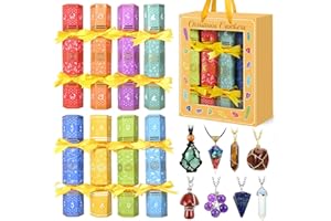 MOVINPE 8 Pack Christmas No Snap Party Table Favors, 10” Christmas Table Decorations with Gemstone Necklaces, Paper Crown, Jo