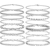 ELLEWIN Chain Bracelet for Men Stainless Steel Cuban Link Curb Figaro Herringbone Rope Paperclip Snake Byzantine Curb Chunky Chain Silver Bracelets Jewelry Set for Men 8.3 Inches