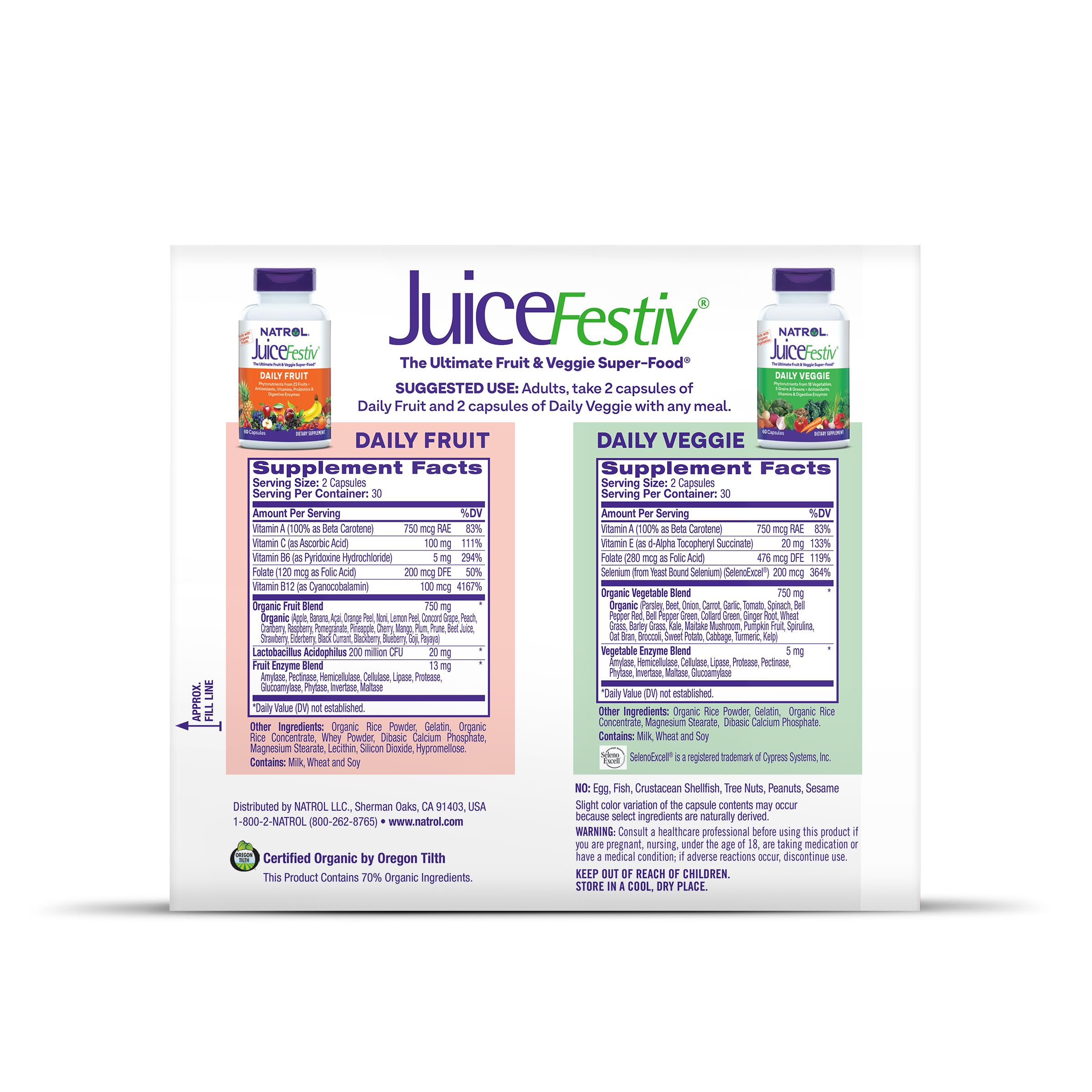 Natrol JuiceFestiv, The Ultimate Fruit and Veggie Super-Food to Support Balanced Nutrition and Overall Well-Being, Plus Antioxidants for Cellular Health, 60 Capsules (2-Count), Up to a 30 Day Supply