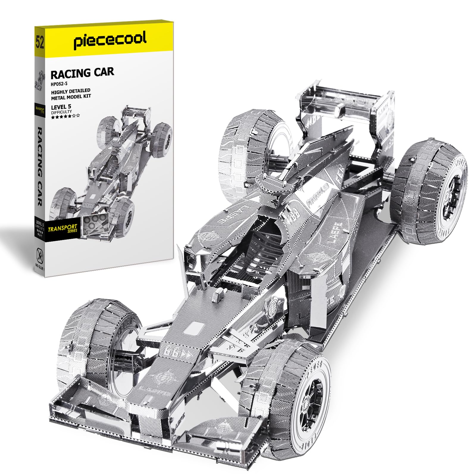 Piececool 3D Puzzle Metal Silver Formula Racing, Classic Transportation Craft Model Kits for Adults to Build, 3D Puzzles Adult Teens for 304 Stainless Steel, Ideal as Gifts, Home Decoration, 69 Pieces