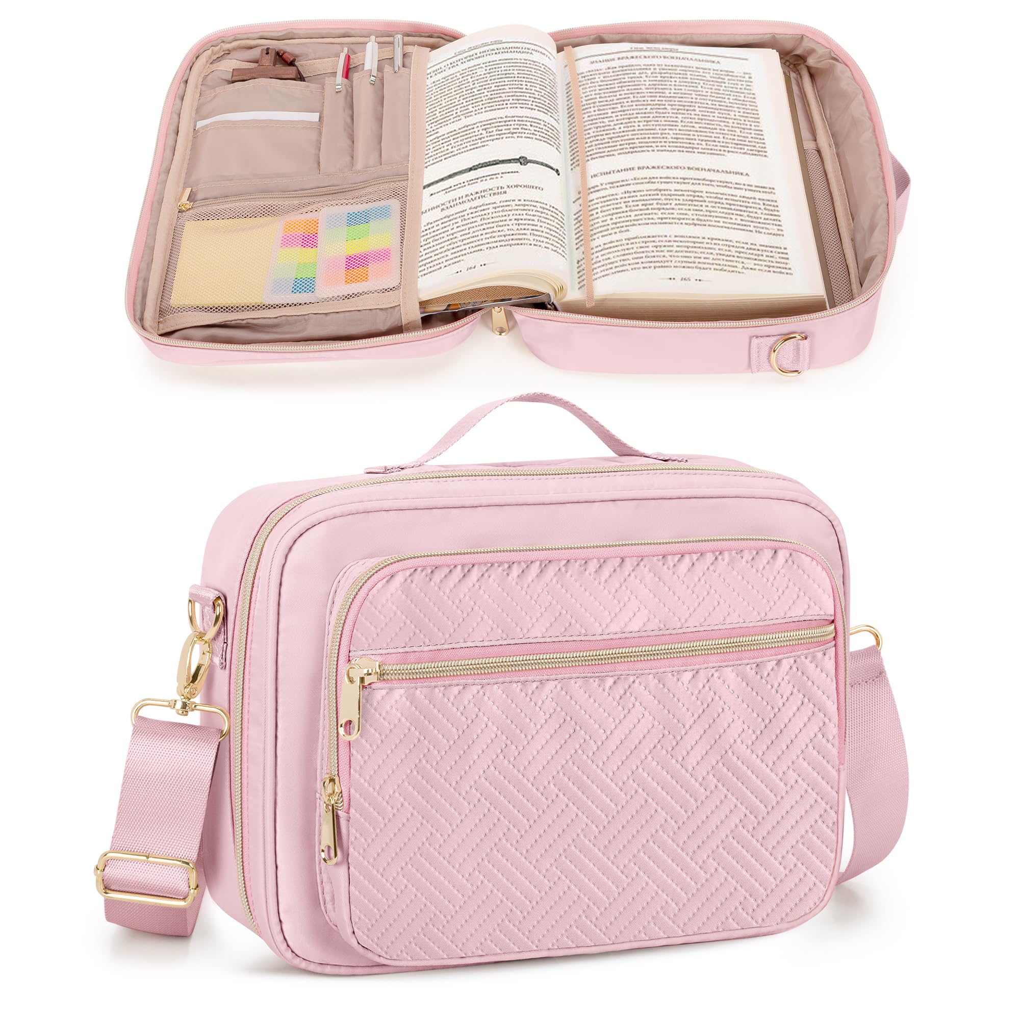 Prokva Bible Cover Case for Women, Large Bible Church Bag with Strap, Bible Carrying Case Book Protector with Handle, Pink (Empty Bag Only) — image 1