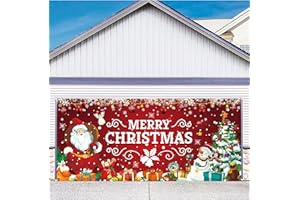 Garage Door Christmas Banner, IKAYAS 6 x 13 Ft Christmas Garage Door Decorations Murals Door Cover, Large Christmas Santa Garage Door Christmas Decorations for Winter Christmas Holiday Party Supplies