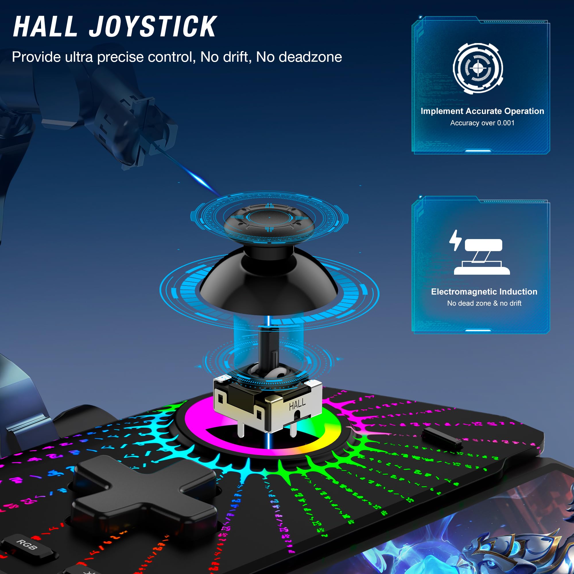 HASACOOL Switch Controller Handheld mit Hall Effect Sticks, Großer Griff Controller für Switch/OLED mit Turbo/Tischständer/6 Achsen Gyro(Runen) 3