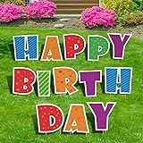 QPS Happy Birthday Yard Signs with Stakes - Colorful Large Lawn Letters Spelling Happy Birthday with 28 Metal Stakes - 16 Inc
