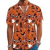 YZMI Halloween Button up Shirts for Men Short Sleeve Halloween Shirt Cute Vintage Scary Atmosphere Hawaiian Shirt