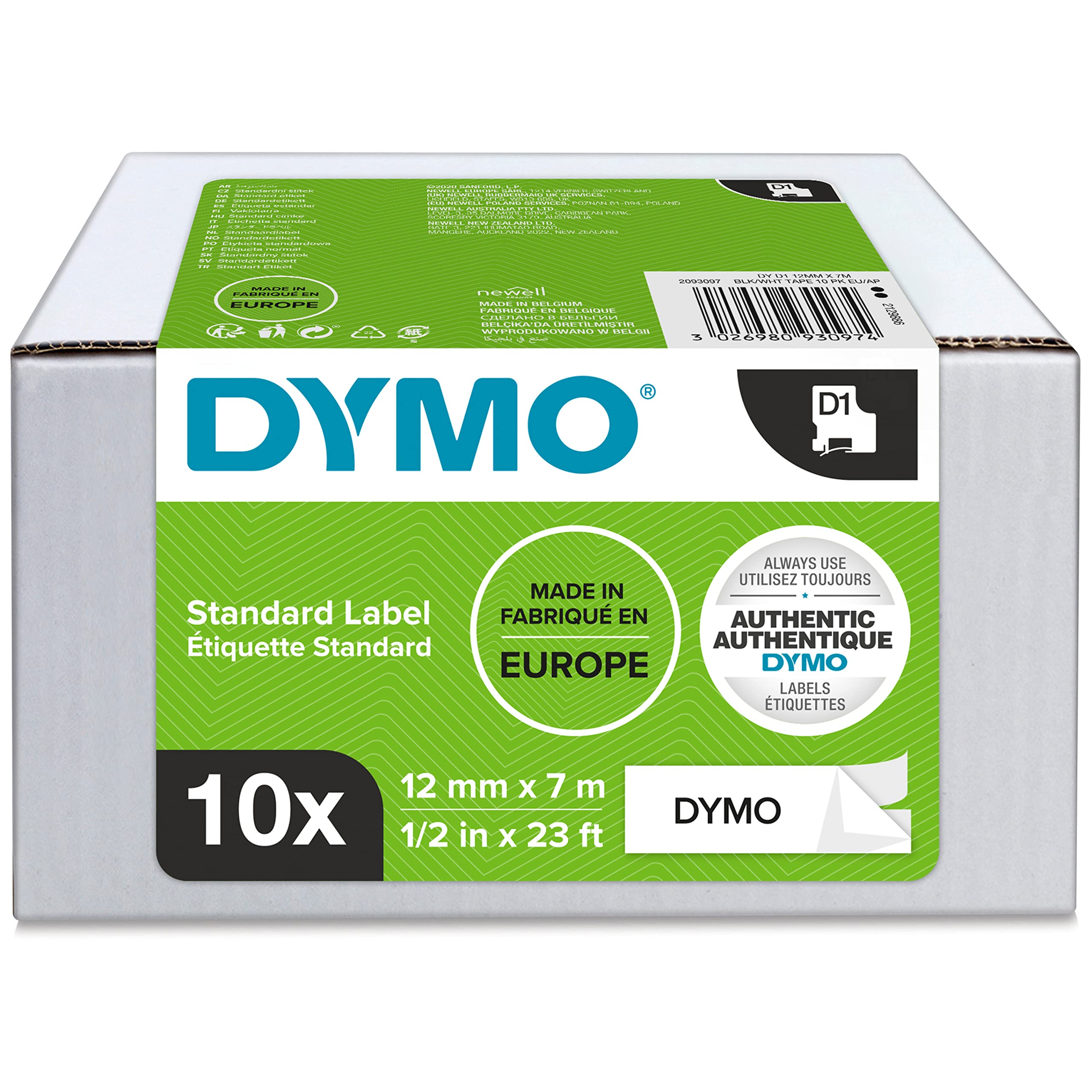 #DYMO Ruban d'étiquettes Original D1 | noir sur blanc | 12 mm x 7 m | ruban autocollant | pour étiqueteuses LabelManager...