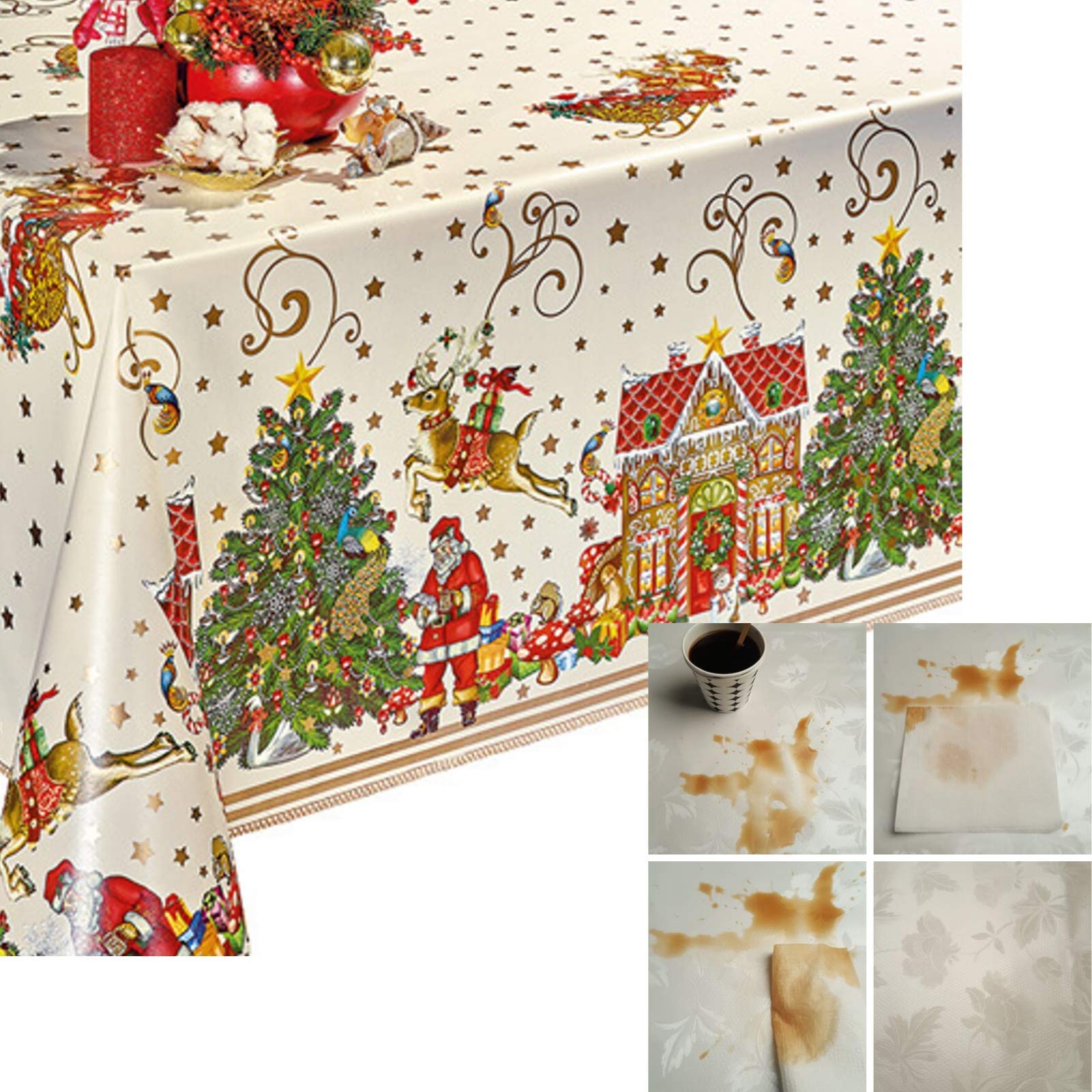 Decoser Christmas Tablecloth - Flannel Backed Tablecloth, Vinyl Holiday Dinner Covers, Easy to Wipe Oilcloth, Waterproof Tablecloths, Rectangle Shape, Table Cover for Christmas