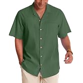Alimens &amp; Gentle Mens Linen Shirts Cotton Hawaiian Shirts Short Sleeve Button Down Shirts Casual Summer Beach Tops