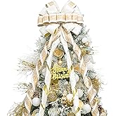 Hismir Christmas Tree Topper Bow，53 x 13 Inches Velvet Large Christmas Bow Decor with Long Glittering Streamer Line，Xmas Decorations for Tree Wreath Door Festival Home(Light Gold & Gold Line)