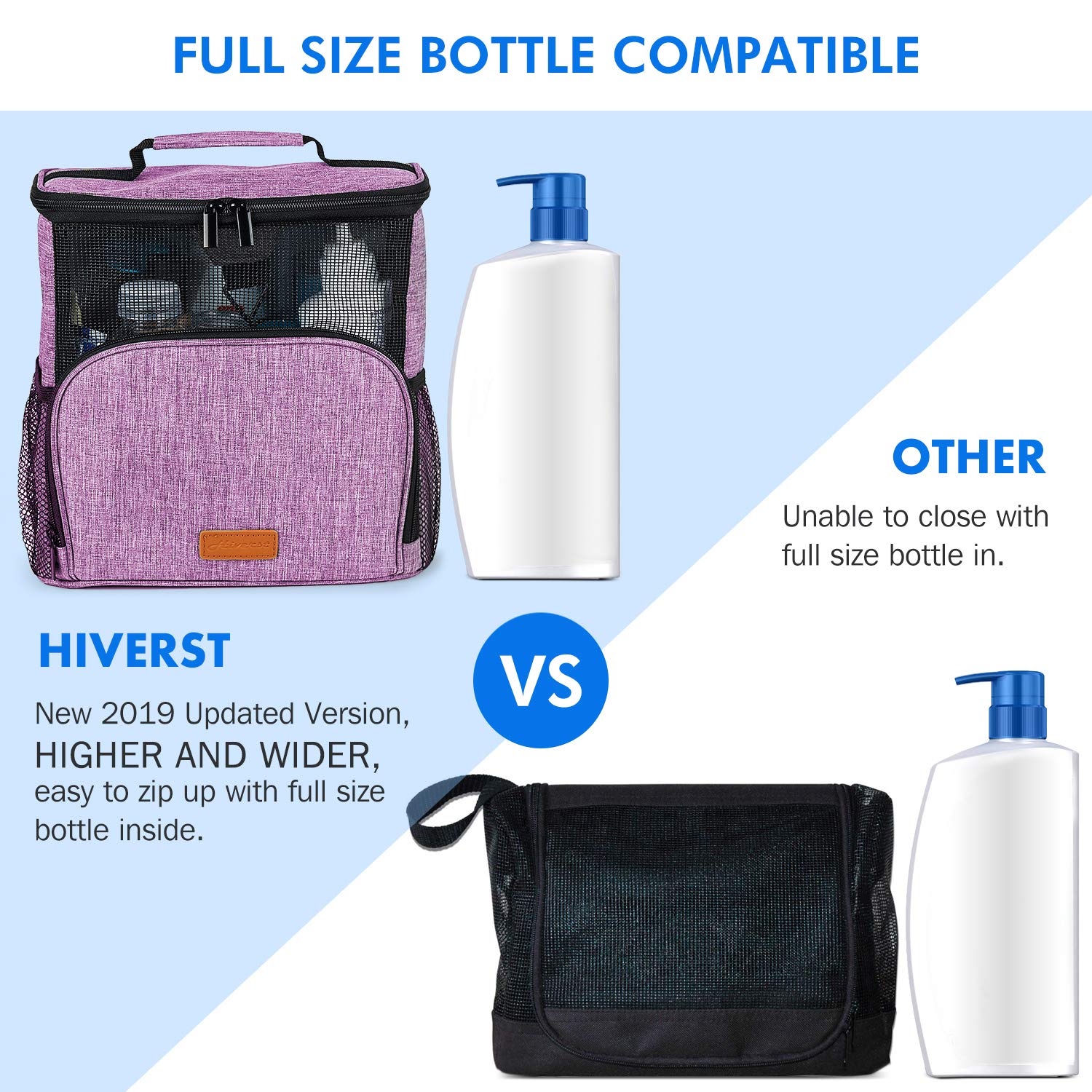 Hanging Toiletry Bag, Shower Caddy Tote Bag (Updated Version, Full Size Bottle Compatible), Bath Organizer for College Dorms, Gym, Camp, Women Men, with Funny Luggage Tag