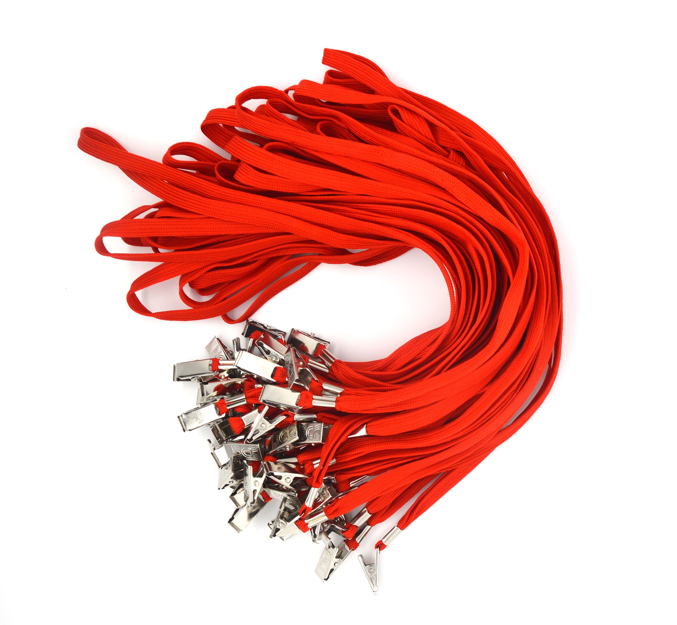 Bird Fiy® 50 Pcs Cotton Lanyard Bulldog Clip 32-inch Flat Braid Neck Lanyard for Id Cards/badges (Red)