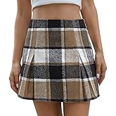 Scacto Women's Plaid Mini Skirt Zipper Side High Waisted Pleated A Line Short Skirt
