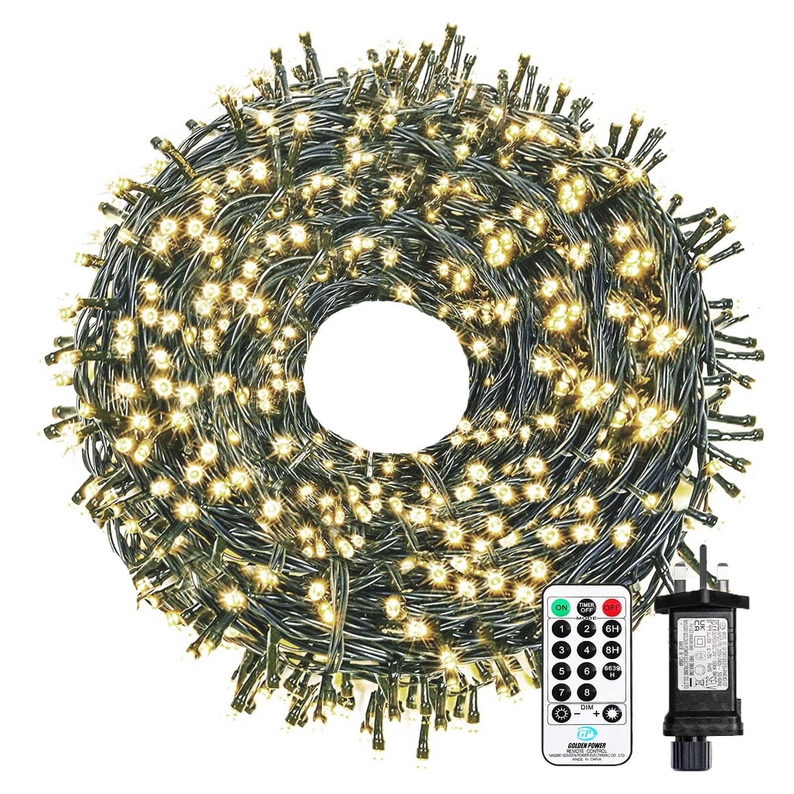 30M 300 LED Christmas Lights Outdoor, Warm White String Fairy Lights Mains Powered, 8 Modes Waterproof Christmas Tree Lights with Remote for Outside Indoor Party Garden Bedroom Christmas Decorations
