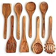 LAVAUX DESIGNS Acacia wood cooking utensils set of 8, 12 inch long wooden spatula set for cooking | Non stick cook ware friendly wooden spoons for cooking | BPA & toxin free natural finish