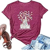 Magical Castle Shirts Women Magic Kingdom T Shirt Castle Flower Graphic Short Sleeve Tops Holiday Tee