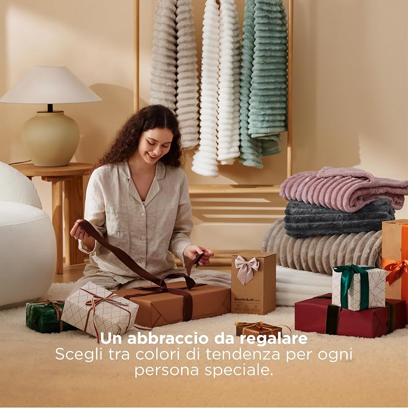 coperta pile plaid divano - regalo donna, 150x200 cm, Beige