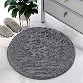 HOMEIDEAS Round Bathroom Rug, Luxury Chenille Shaggy Extra Soft and Absorbent Non Slip Machine Washable Bath Mat (Grey, 2 Ft)