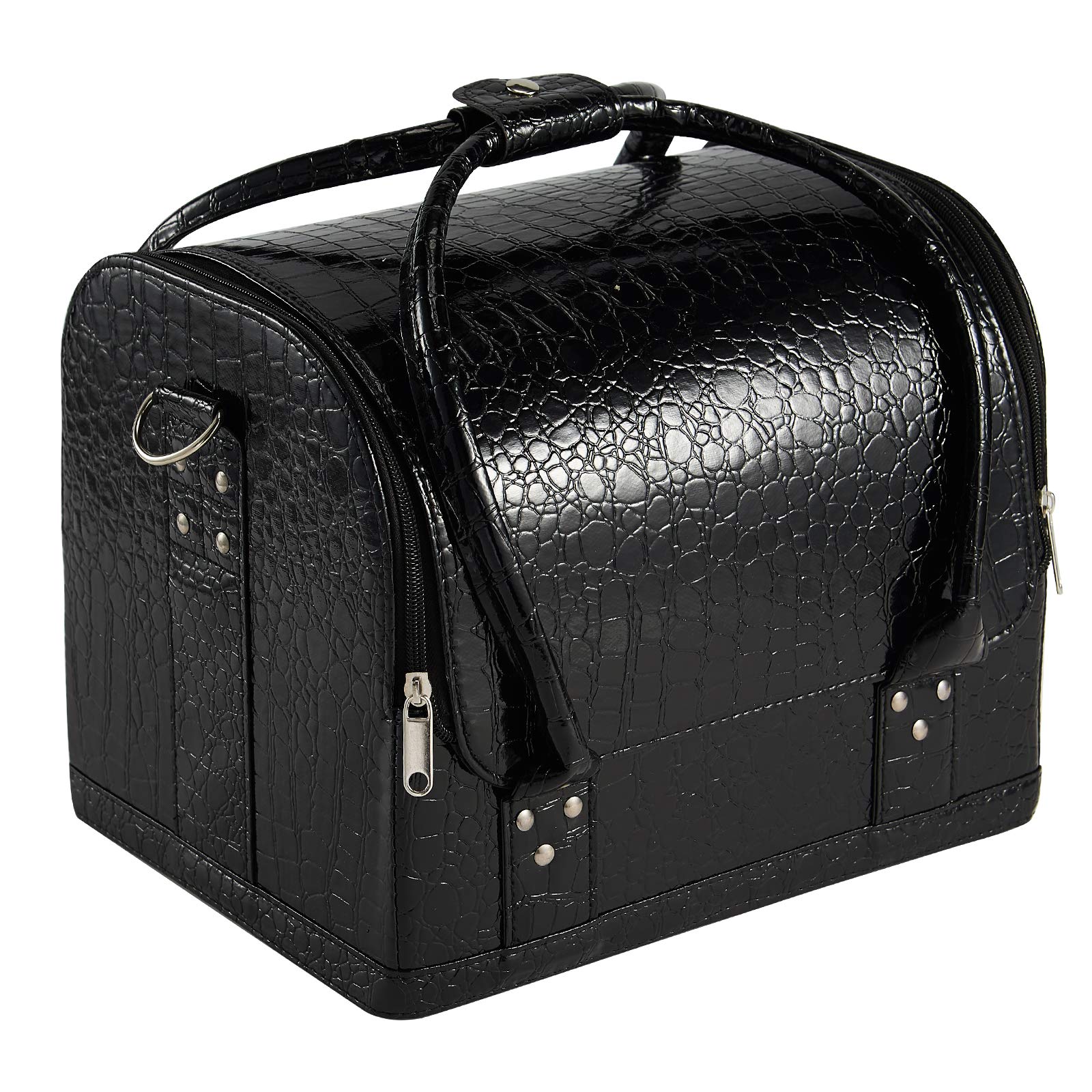 PU Leather Makeup Case Cosmetics Box Vanity Case Jewellery Storage Cases Makeup Cosmetics Bag Beauty Box Vanity Nail Art Hairdressing Organiser Case Jewellery Storage Cases, Black