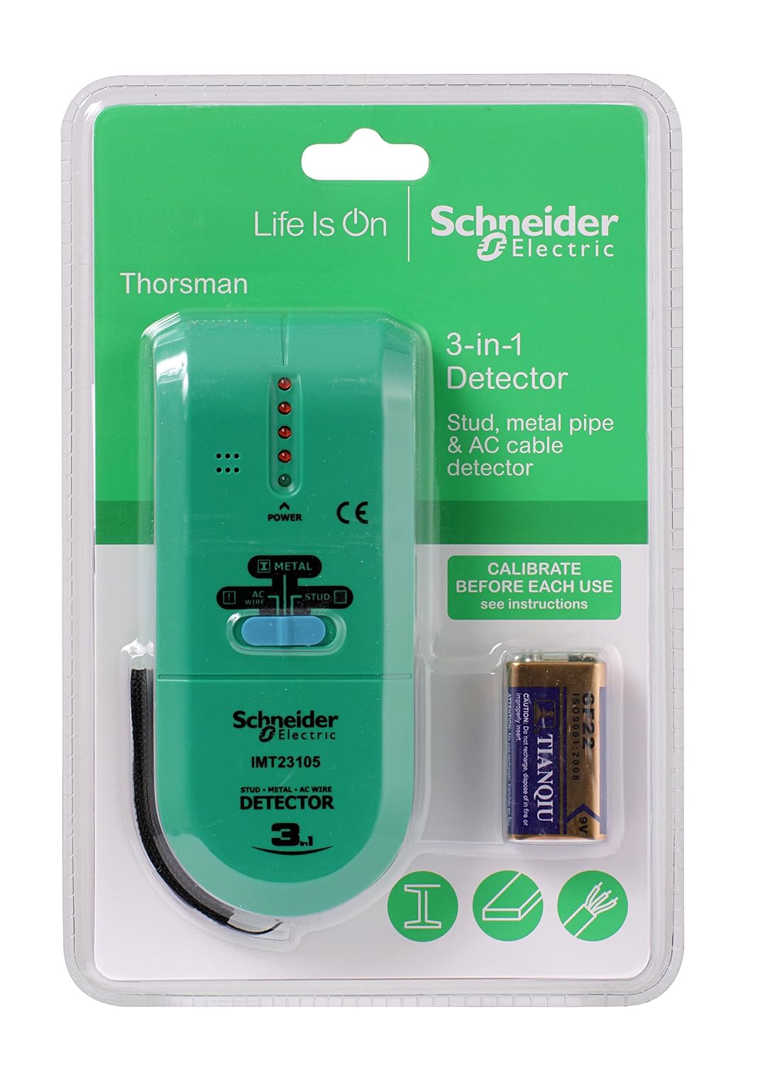 Schneider Electric Thorsman, 3-in-1 Multi Purpose Digital Detector, Stud/Metal/Live AC Wire Detecting, with LED Indicator - Image 3