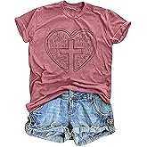 VVNTY He is Risen Shirts for Women Heart Bible Verse T Shirt Cross Graphic Tee Faith Tops