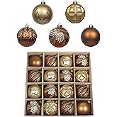 Valery Madelyn Large Christmas Ornaments Set, 16ct 3.15 Inches Brown Copper Gold Shatterproof Christmas Tree Decorations, Woodland Bronze Hanging Ball Bulk for Xmas Holiday Party Decor