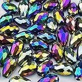 YUEXIGO 150pcs 4x6mm Teardrop Crystal Glass Beads for Jewelry Making, Faceted Vertical Hole Teardrop Glass Spacer Beads for Wind Chimes Bracelet Earring Necklace DIY Craft(Rainbow)