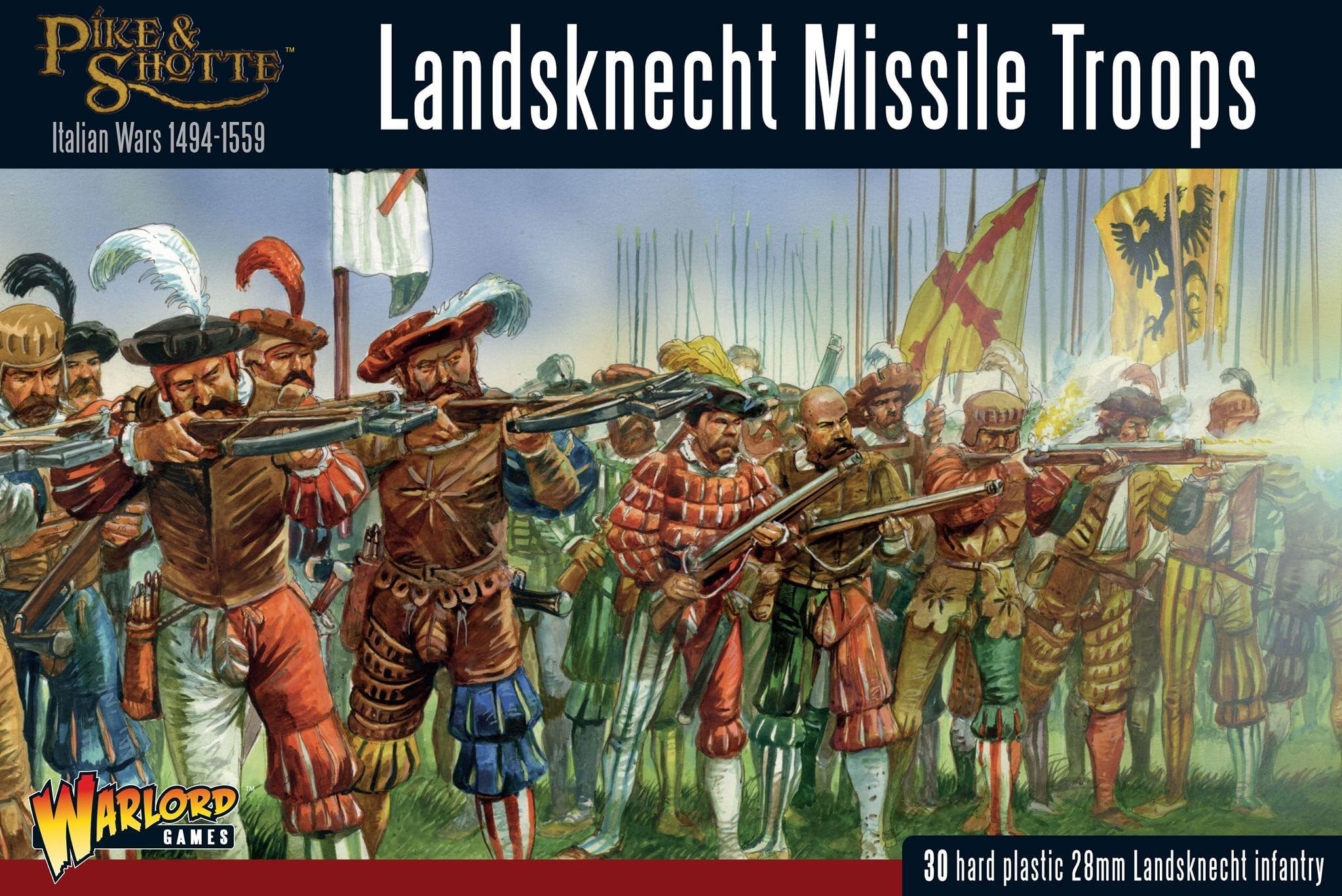 Landsknechts Missile Troops - 28mm Scale Plastic Miniatures for Pike & Shotte by Warlord Games - Highly Detailed Miniatures for Table-top Wargaming