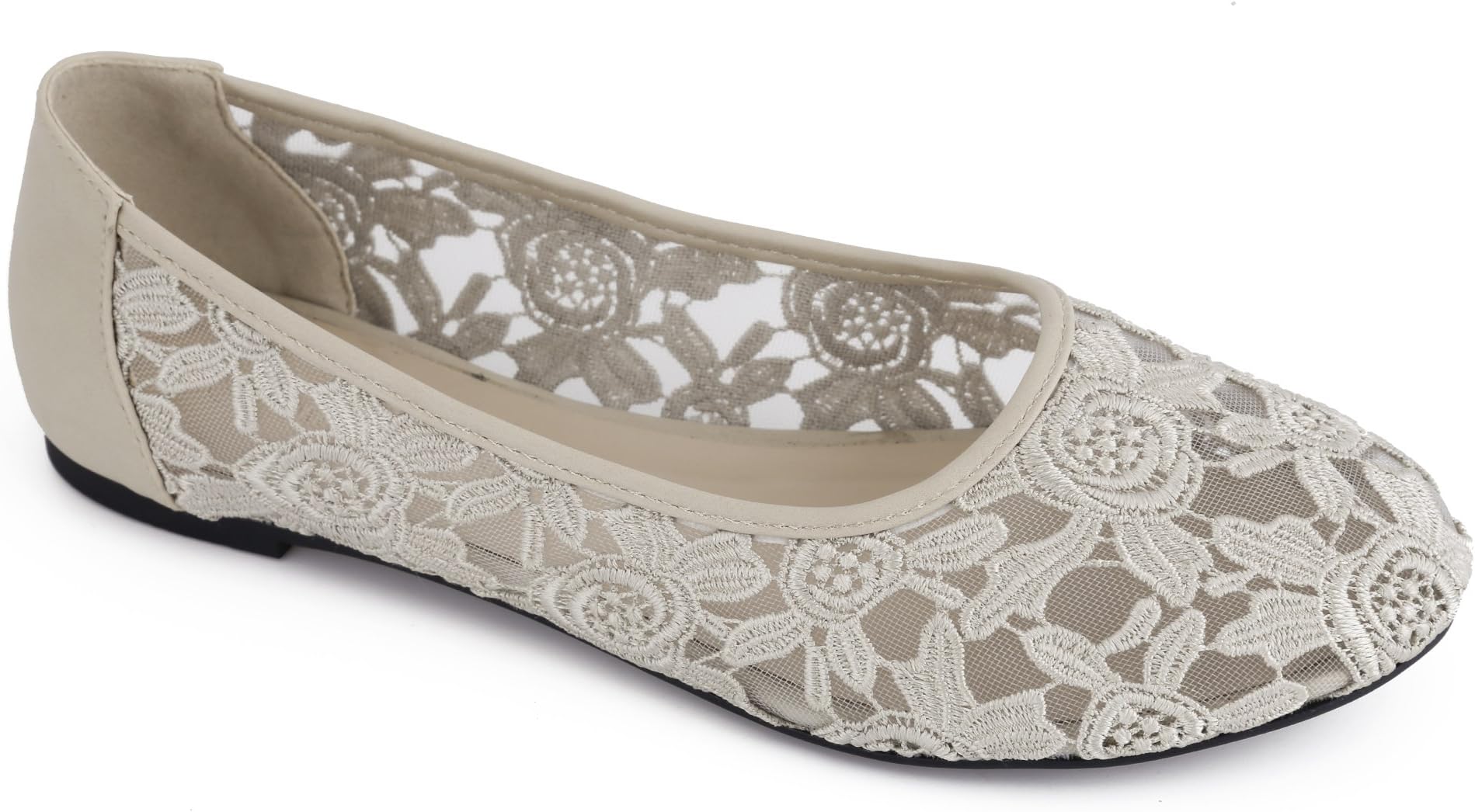 GreatonuWomen Shoes Cut Out Slip On Synthetic Lace Ballet Flats