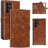 RMAWRAD Leather Case Wallet Compatible with Samsung Galaxy S23 Ultra,Genuine Leather2-in-1Magnetic Detachable Shockproof,Flip Folio Cover with Card Slot, RFID Blocking Brown