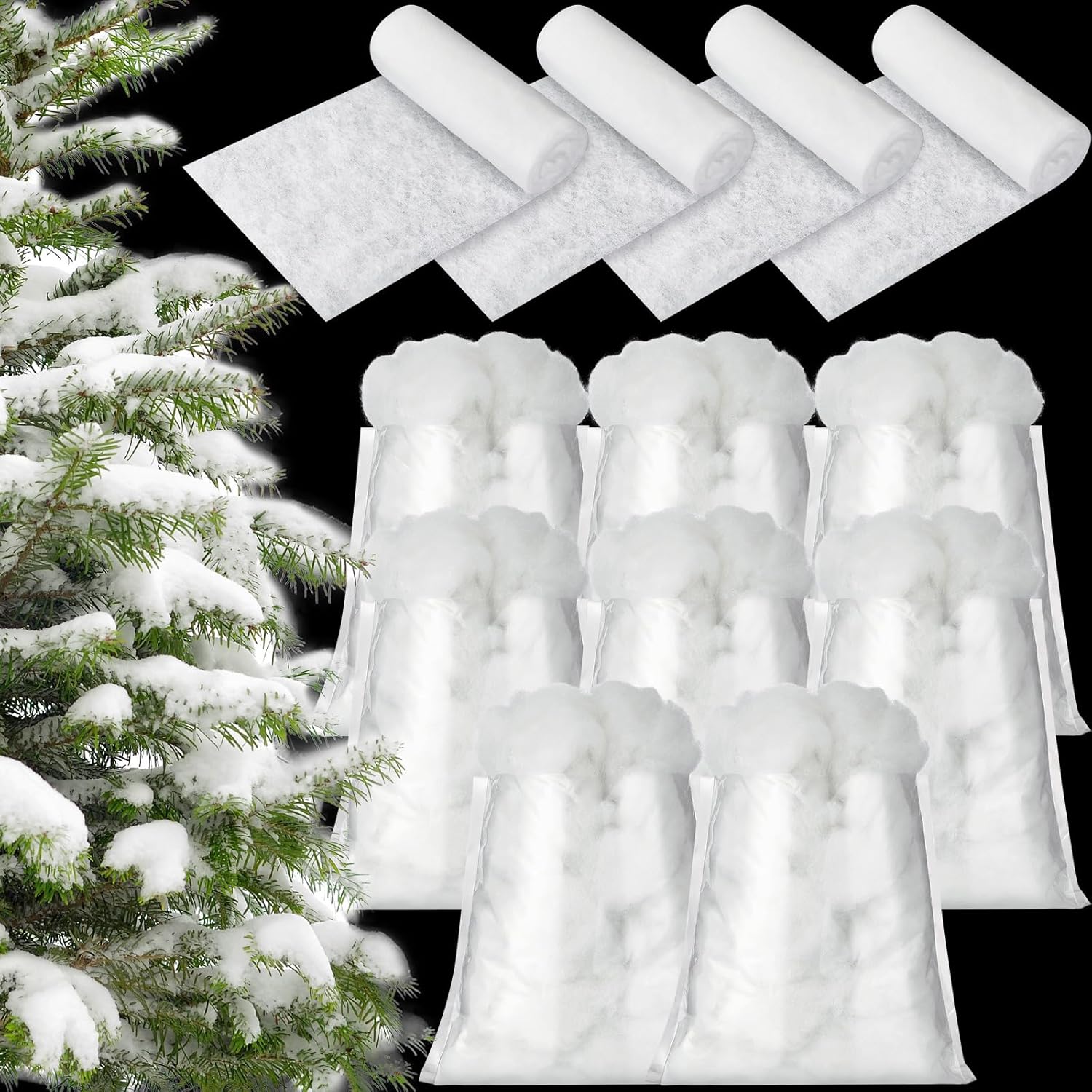 Artificial Snow - Gejoy 12 Pcs Christmas Fake Snow Decoration Including 8 Pcs 22.56 Ounce Artificial Fluffy Snow 4 Pcs 35 x 8 in Fake Snow Blanket Snow Fluff Decoration for Christmas Tree Winter Village Displays Mantle